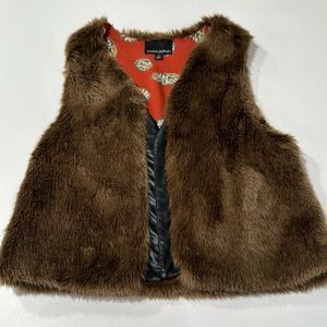 Brown Faux Fur and Leather Vest (Size S)
